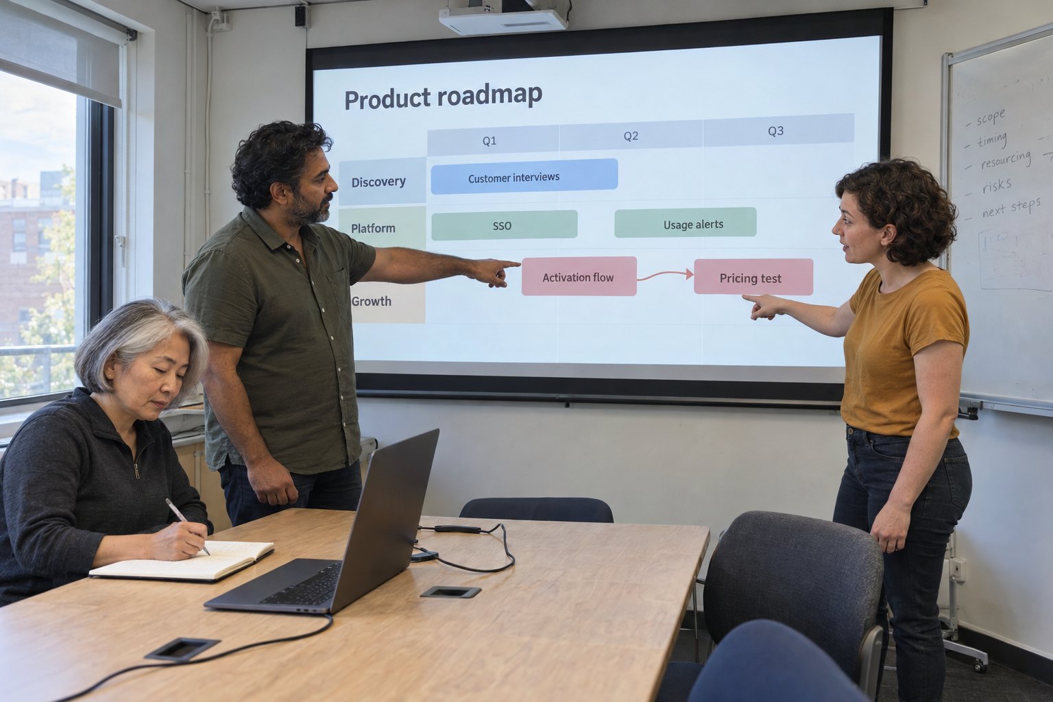 A product team reviewing a roadmap