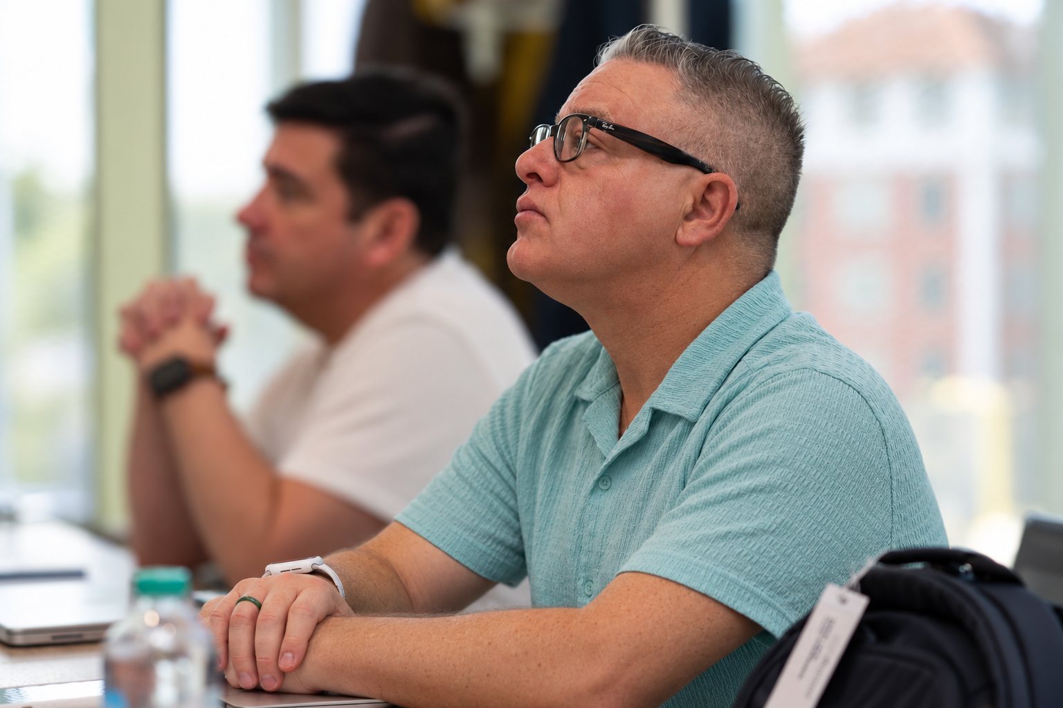 Ken Pulverman listening during a class discussion